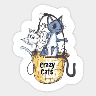 Cats playing with balls of yarn Funny T-shirt 2-08 Sticker